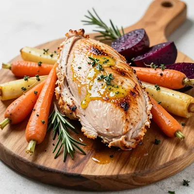 savory herb roasted turkey breast with root vegetables for family suppers