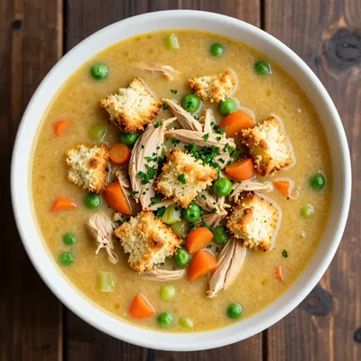 Slow Cooker Chicken Pot Pie Soup with Biscuit Topping Crumbles