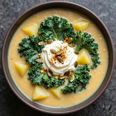 slow cooker kale and potato soup for nutritious family dinner