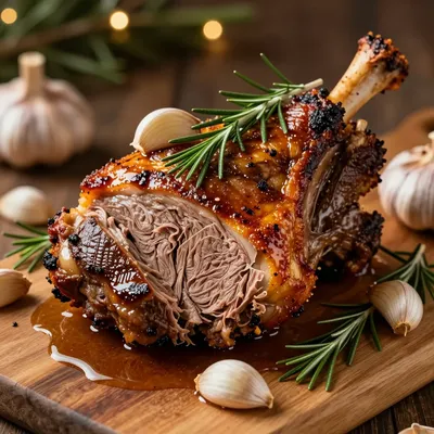slow roasted lamb shoulder with garlic and rosemary for festive dinners