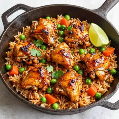 Spicy Chicken and Rice Skillet with Peas Carrots