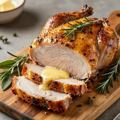 tender slow roasted turkey breast with herb butter for family feasts