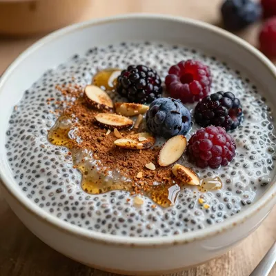 Warm Chia Seed Pudding with Cinnamon for Winter Breakfast