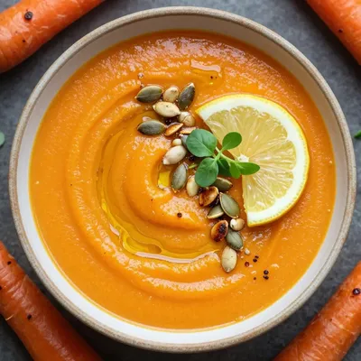 warm roasted carrot and parsnip soup with lemon and ginger