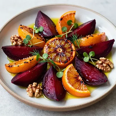 warm roasted citrus and beet salad with garlic for healthy winter meals