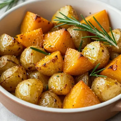 warm roasted potato and winter squash casserole with rosemary