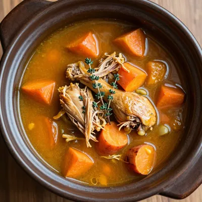 warm slow cooker chicken and roasted sweet potato soup for family meals