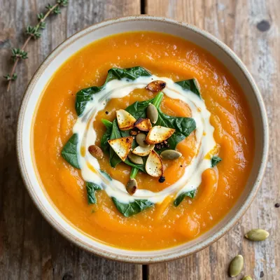 warm spinach and carrot soup with garlic for comforting winter suppers