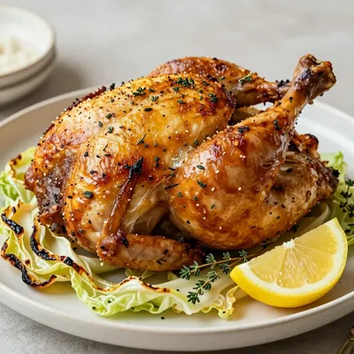 whole30 approved lemon and herb roasted chicken with winter cabbage