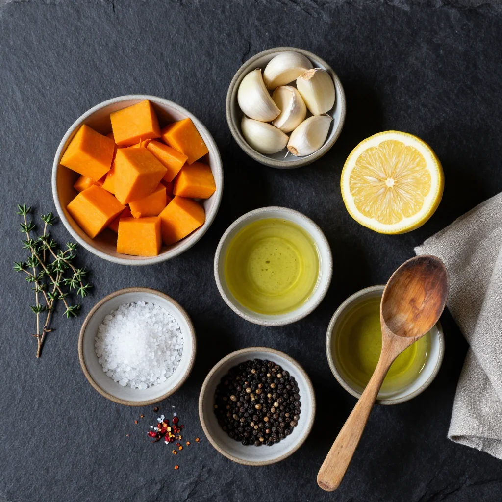 Ingredients for budget-friendly lemon garlic roasted winter squash for cold nights