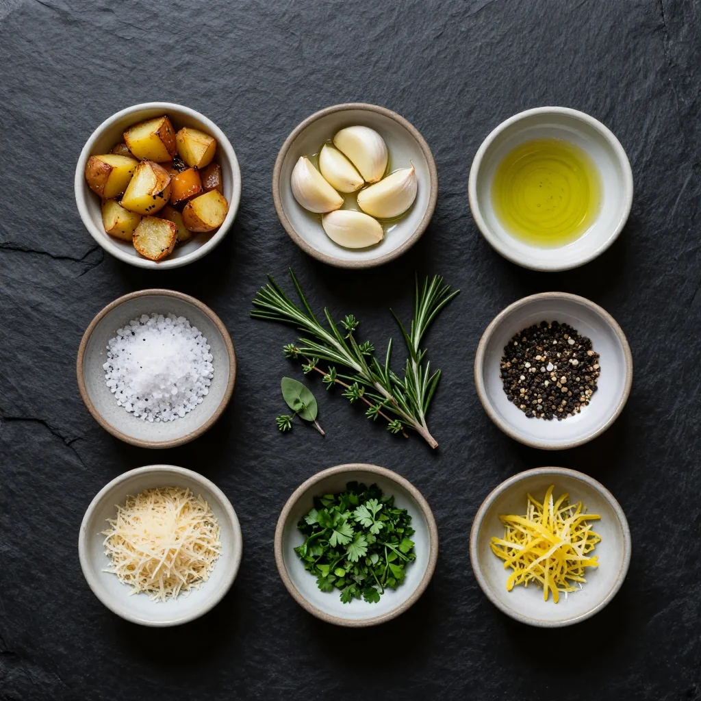 Ingredients for cozy garlic roasted winter vegetables with potatoes for comfort food