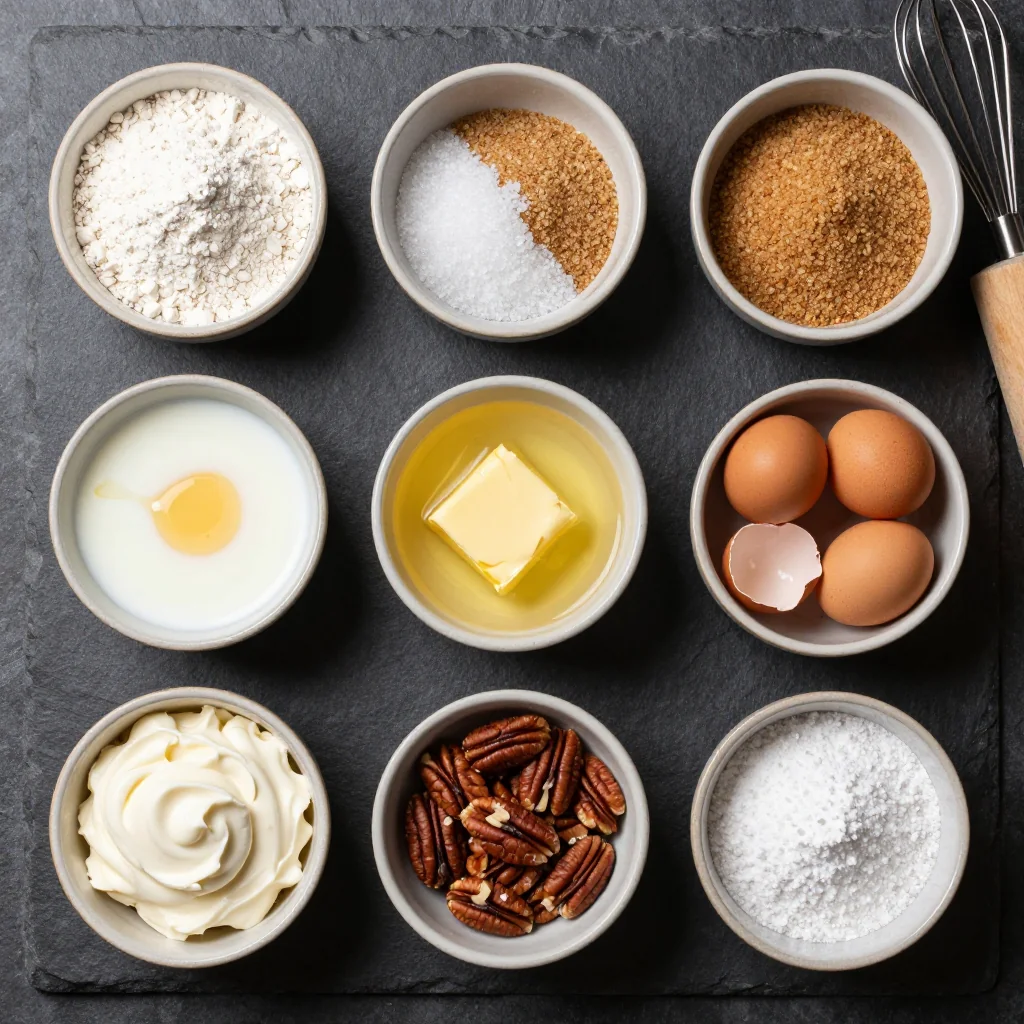 Ingredients for fluffy cinnamon rolls with cream cheese frosting for holiday brunch
