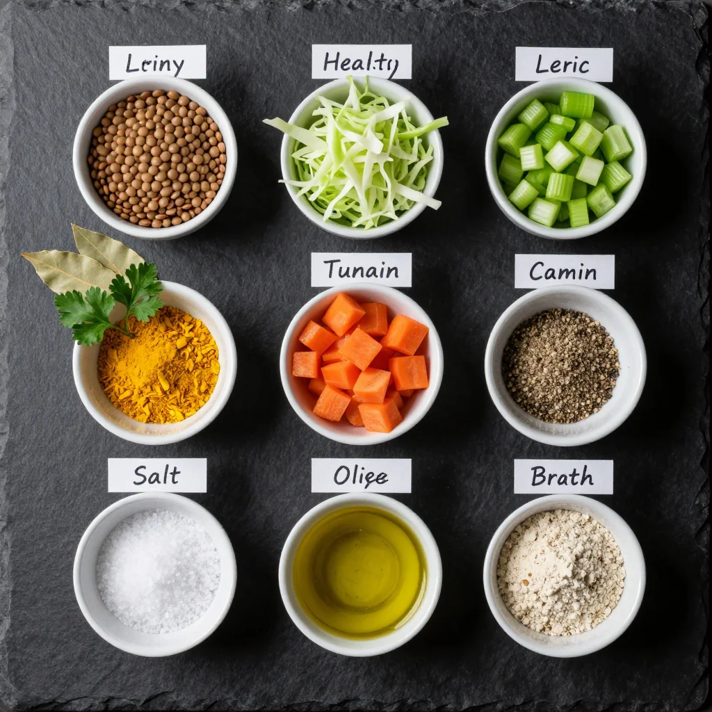 Ingredients for healthy onepot lentil and cabbage soup for postholiday detox