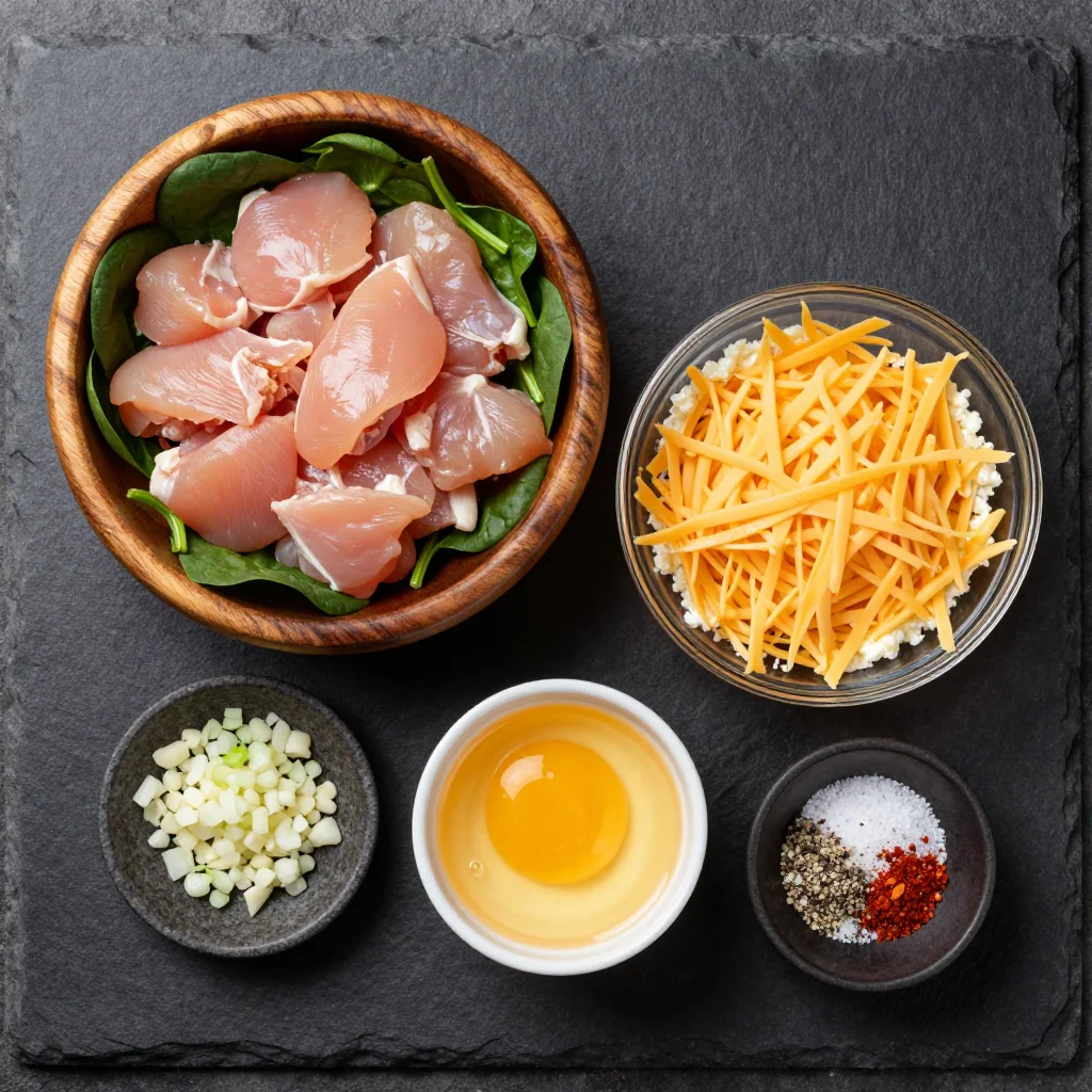 Ingredients for high protein chicken and spinach casserole for winter family dinners