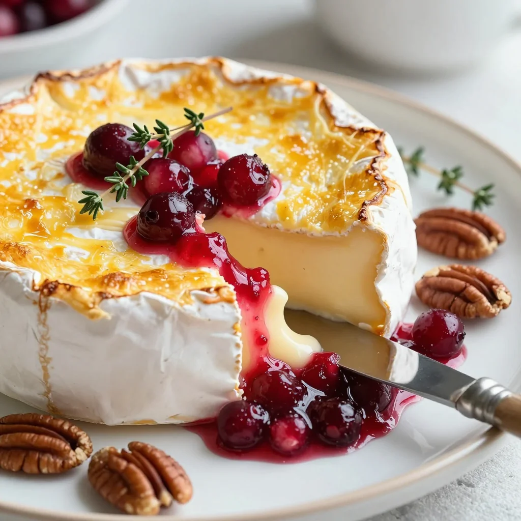 baked brie with cranberry sauce and toasted pecans for holiday appetizers