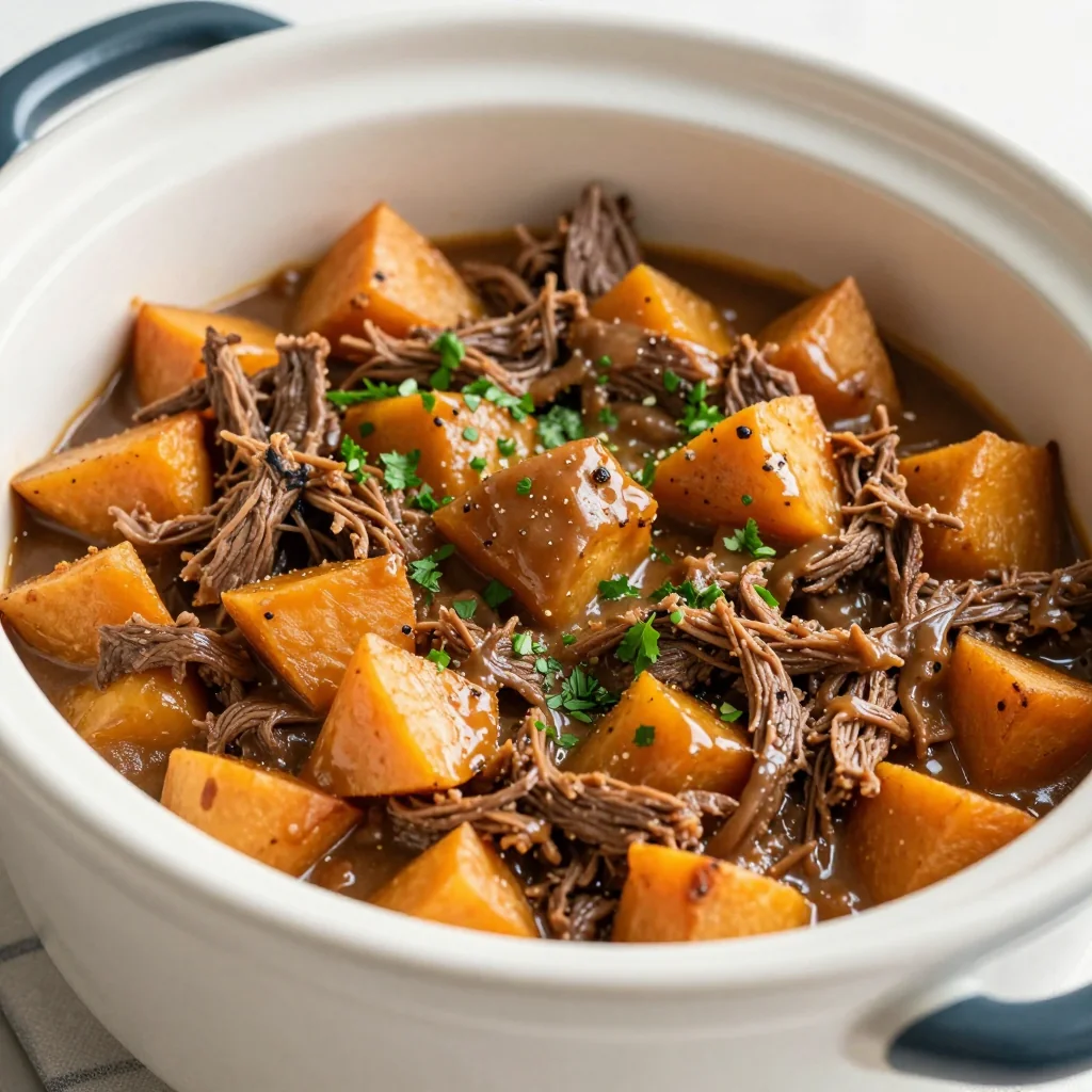 cozy slow cooker beef and sweet potato casserole for family meals