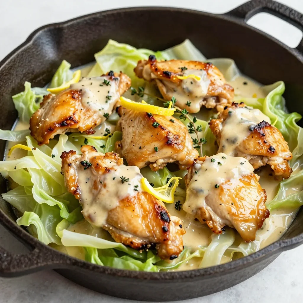 creamy lemon chicken and cabbage skillet for clean eating families
