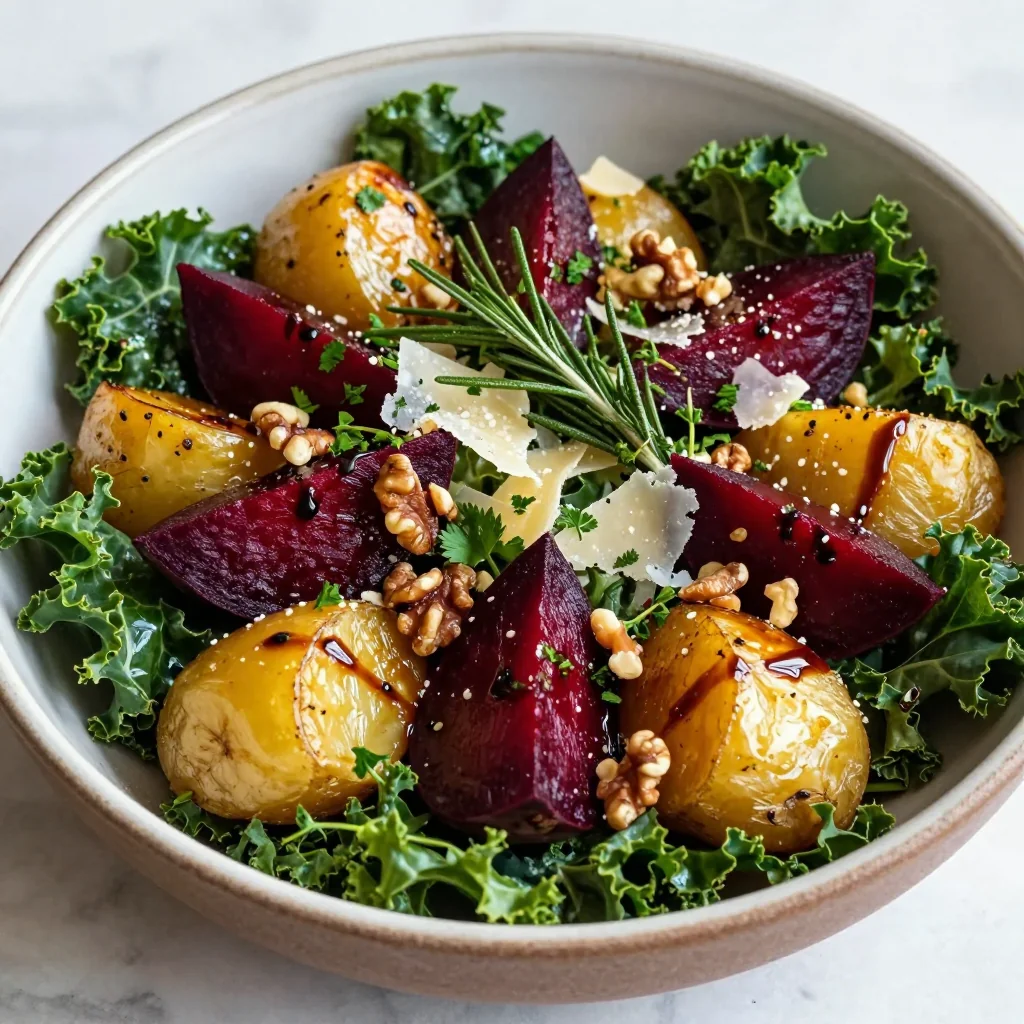 garlic roasted beet and potato salad with warm herbs for winter comfort