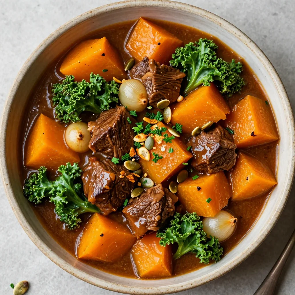 healthy batch cooked beef and winter squash stew for easy family dinners