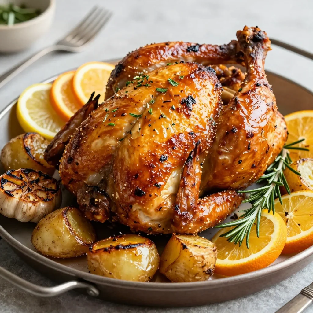 healthy citrus and herb roasted chicken with garlic and potatoes