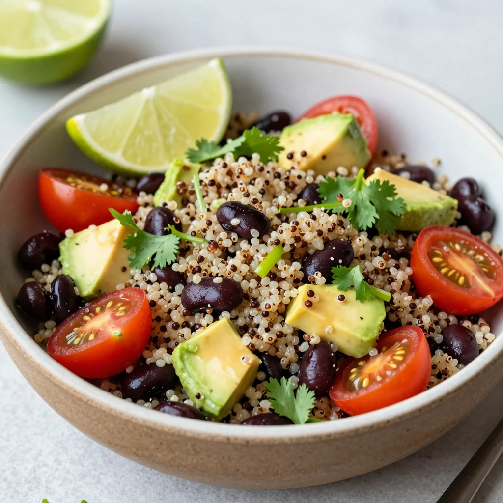 Healthy Comfort Food Quinoa and Black Bean Salad with Lime Dressing