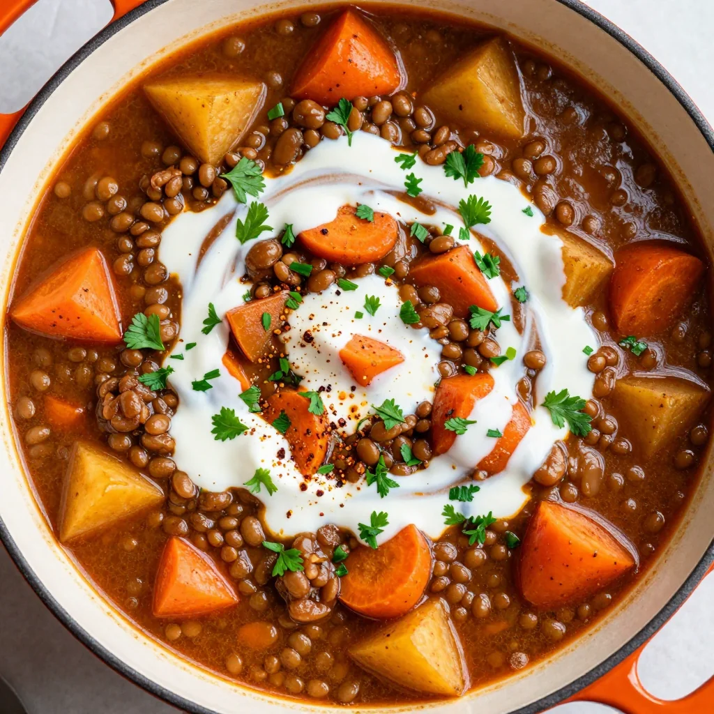 hearty one pot lentil and root vegetable stew for cold days