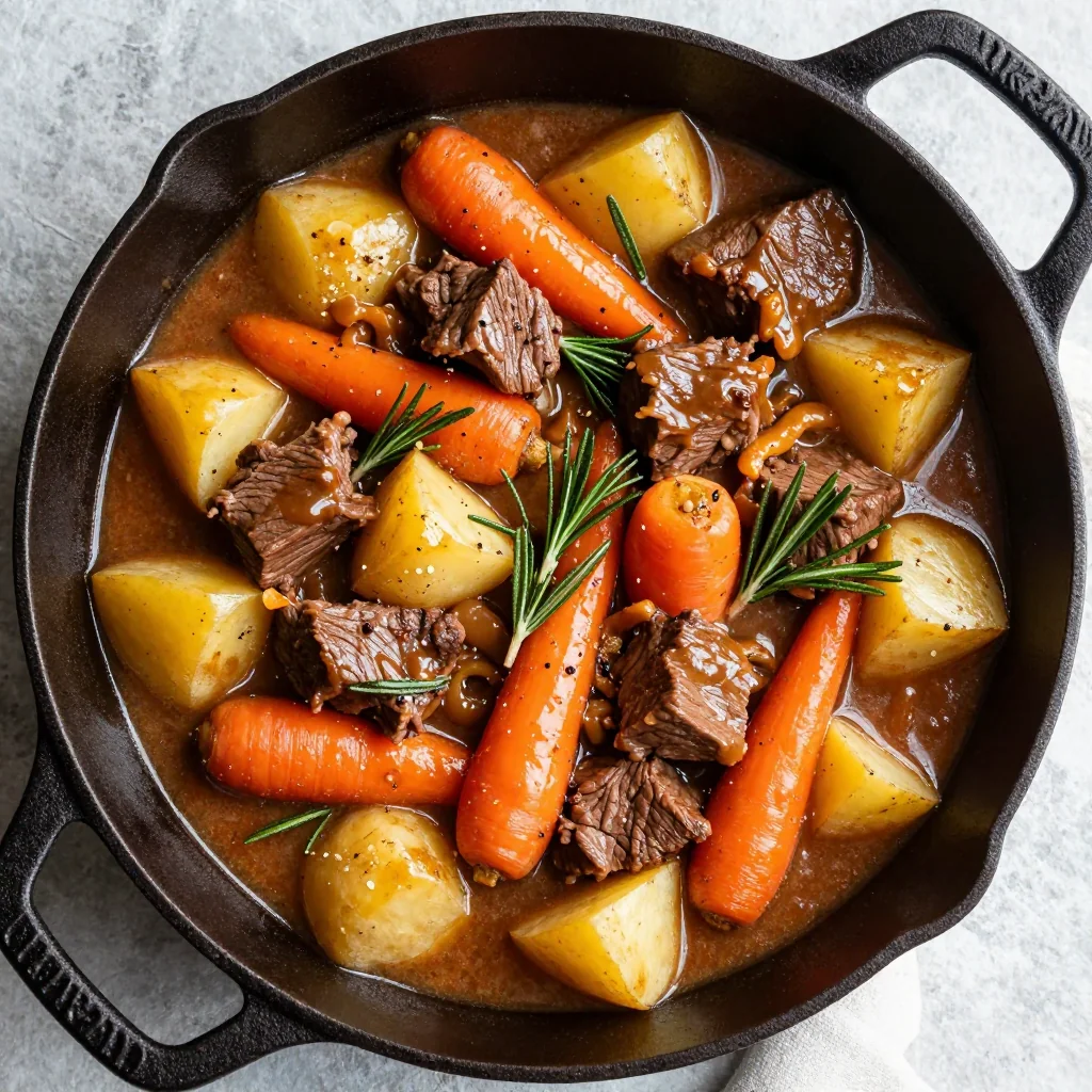 high protein slow cooker beef and root vegetable stew with rosemary