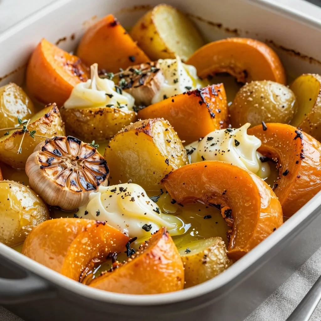onepot garlic roasted winter squash and potatoes for family meals