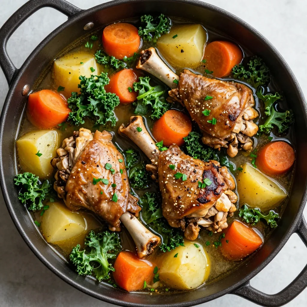onepot slow cooker chicken stew with kale and root vegetables
