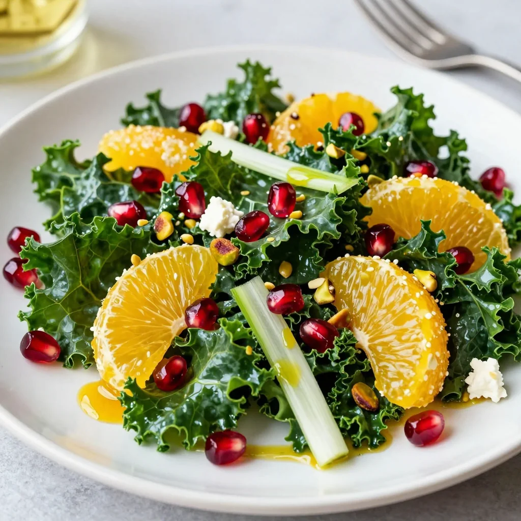pomegranate and kale salad with citrus dressing for winter gatherings