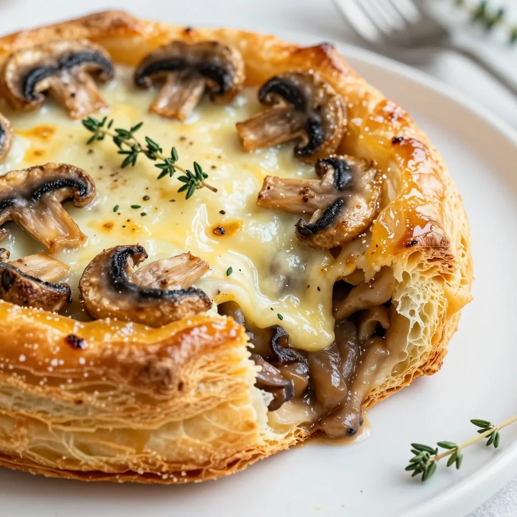 savory mushroom and gruyere puff pastry tart for holiday brunch