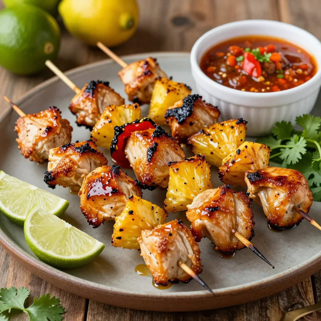Spicy Chicken and Pineapple Skewers for a Party Appetizer