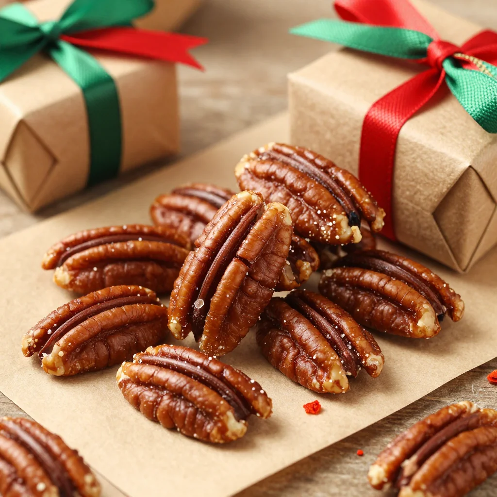 sweet and spicy candied pecans for holiday gift boxes