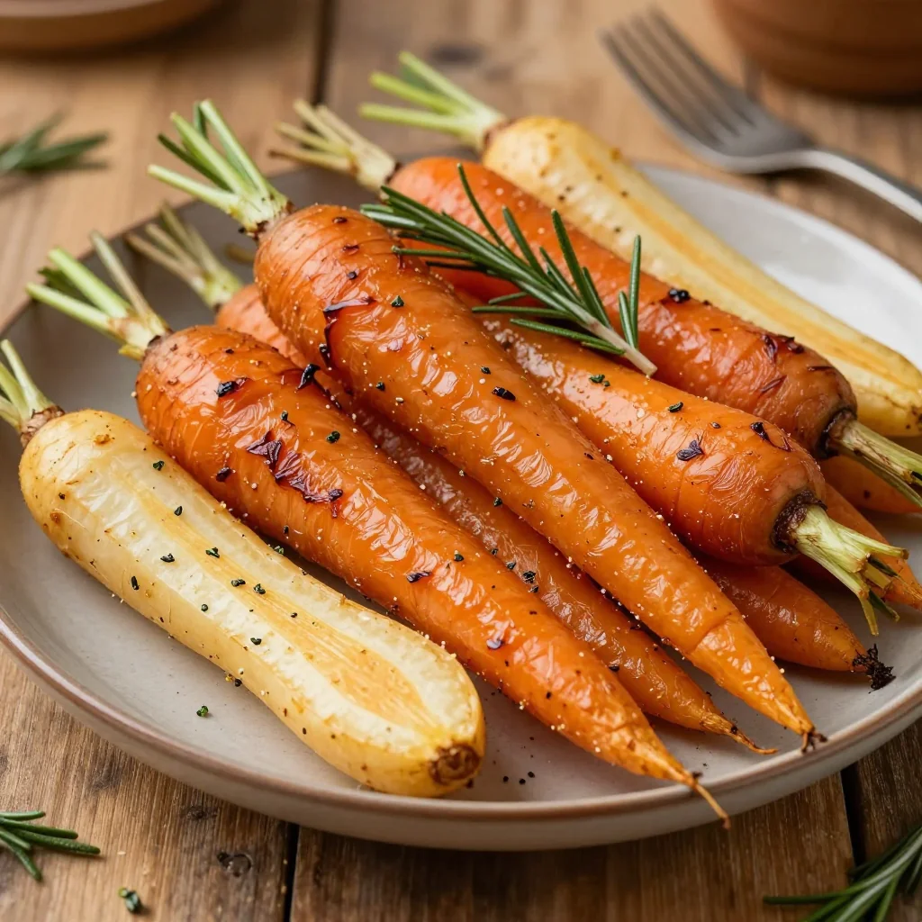 warm spiced roasted carrots and parsnips with rosemary for family meals