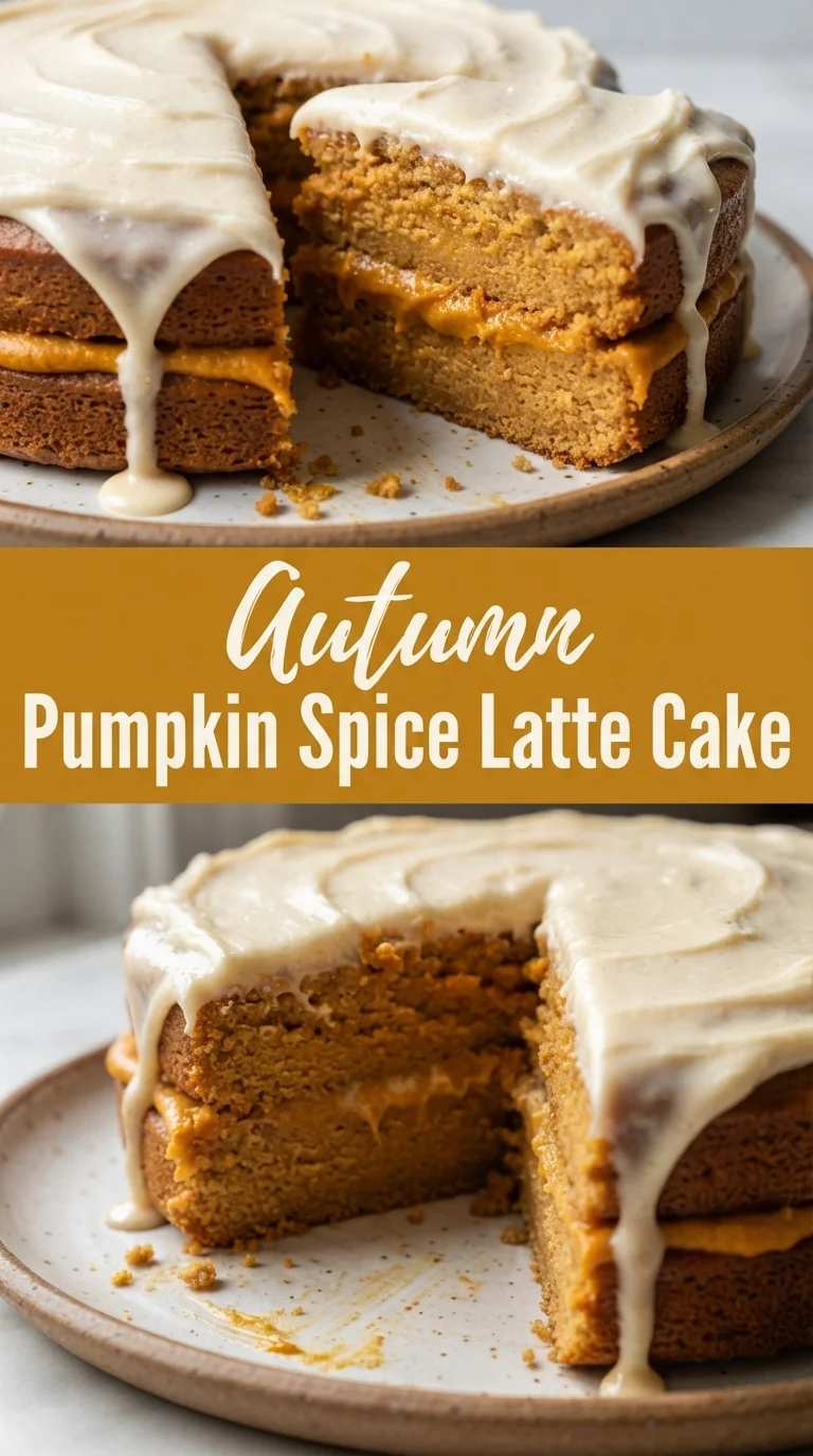 Moist pumpkin cake with latte swirl and creamy pumpkin spice cream cheese frosting.