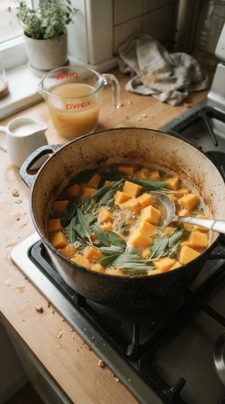 Step-by-step cooking of Creamy Butternut Squash Sage Soup