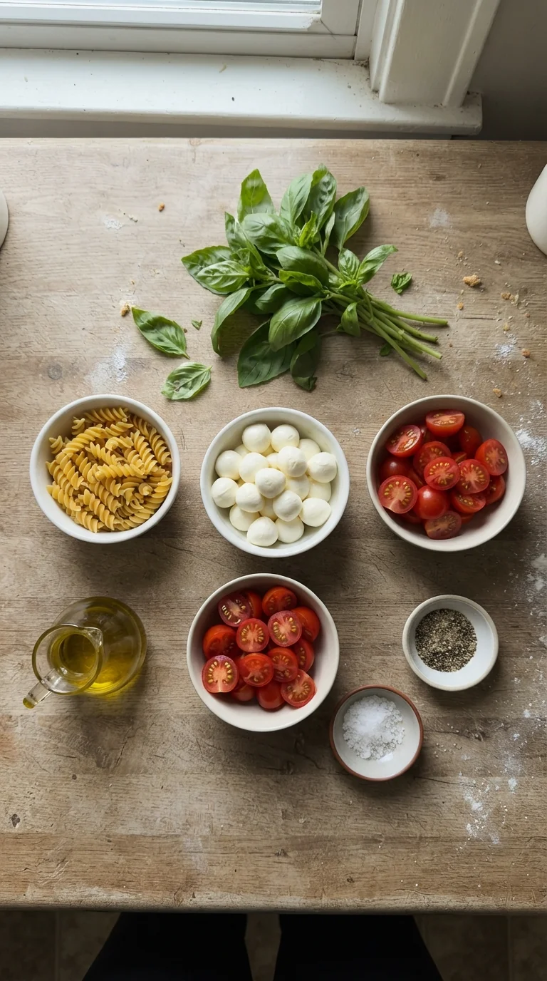 Ingredients for Fresh Caprese Pasta Salad Recipe