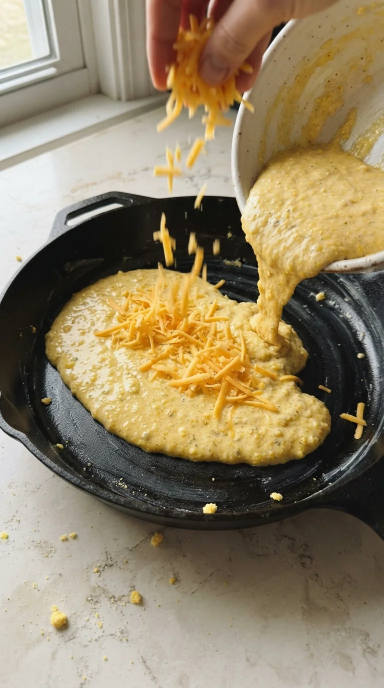Step-by-step cooking of Cheesy Garlic Butter Cornbread Bake