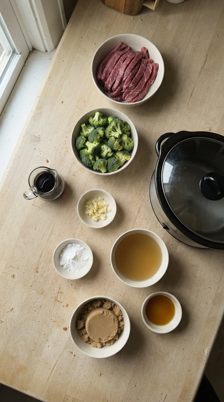Ingredients for Crockpot Beef and Broccoli