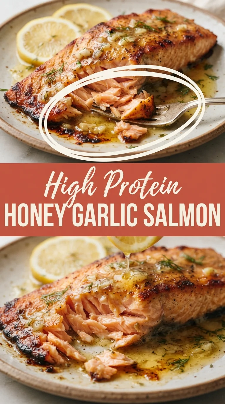Glazed salmon fillets on a plate, topped with a honey‑garlic sauce and sprinkled with dill and lemon zest.