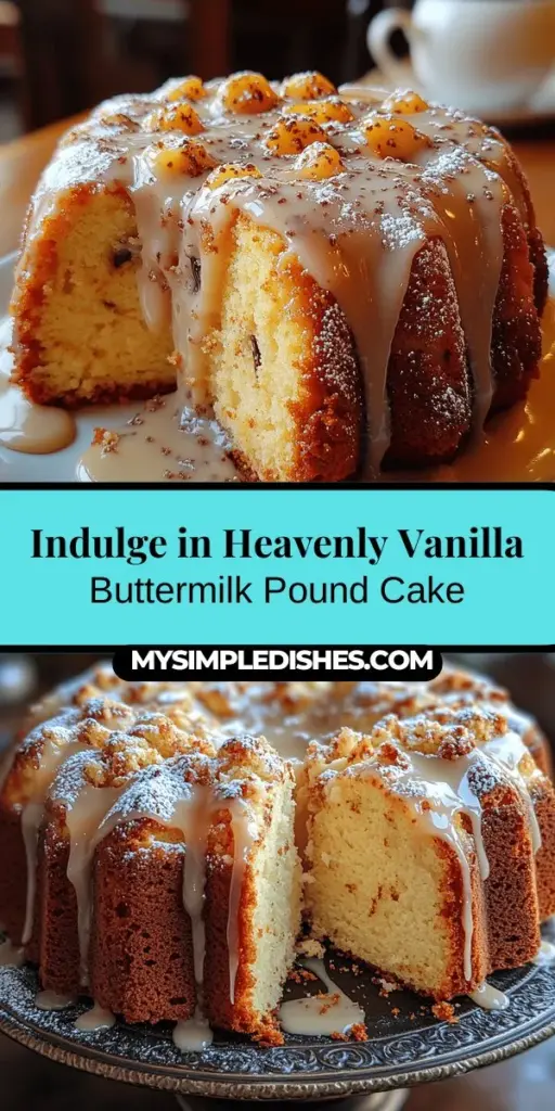 Discover the joy of baking with this Heavenly Vanilla Buttermilk Pound Cake recipe. This delightful treat features a rich, buttery flavor enhanced by tangy buttermilk and aromatic vanilla, making it the perfect addition to any gathering. Topped with a creamy glaze, it's not only a feast for the palate but also a stunning centerpiece for your dessert table. Follow the detailed guide to master this classic cake and create unforgettable moments with family and friends. Enjoy every slice!