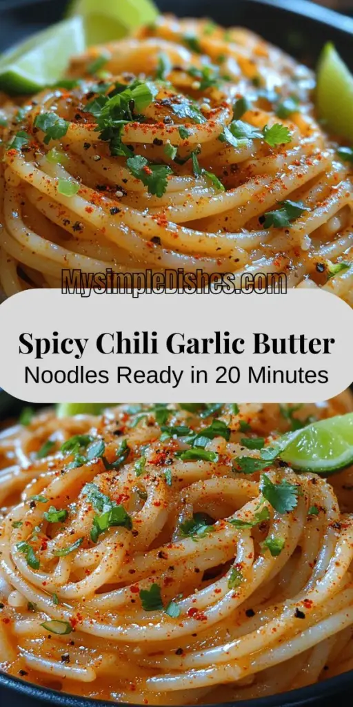 Discover the bold flavors of Chili Garlic Butter Noodles, a quick and delicious dish that effortlessly combines creamy butter, aromatic garlic, and a zesty kick from red pepper flakes. Perfect for a weeknight dinner or as a tasty side, this recipe offers flexibility with different noodle options like spaghetti, udon, or rice noodles. In just 20 minutes, you can enjoy this flavorful meal that balances savory and sweet notes. Elevate your dining experience with fresh herbs and customizable spice levels. Embrace this versatile comfort food in your kitchen today!