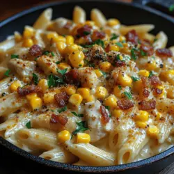 Creamy chicken pasta is a timeless comfort food favorite that brings warmth and satisfaction to any dinner table. This dish combines tender chicken, crispy bacon, sweet corn, and a velvety creamy sauce, creating a delightful symphony of flavors that is sure to please even the pickiest of eaters. It’s not just the rich and savory taste that makes this dish a winner; it’s also the ease of preparation and quick cooking time that makes it a go-to recipe for busy weeknights.