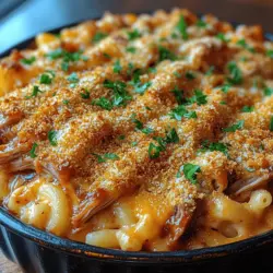 If you're searching for a dish that embodies the essence of comfort food, look no further than Cheesy Pulled Pork Paradise. This enticing recipe combines the rich, savory flavors of pulled pork with the creamy, cheesy goodness of mac and cheese, creating a mouthwatering meal that is perfect for gatherings, family dinners, or simply indulging your cravings. Imagine tender, slow-cooked pork, lovingly shredded and enveloped in a luscious cheese sauce, all topped with a crunchy layer of breadcrumbs. It's a dish that not only satisfies your hunger but also warms your heart.