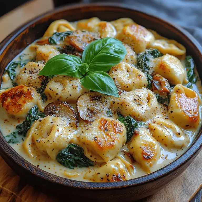 Creamy Spinach and Mushroom Tortellini is a delightful dish that perfectly blends comfort and elegance, making it suitable for both casual weeknight dinners and special occasions. The rich and creamy sauce envelops the tender tortellini, while the freshness of the spinach and the earthiness of the mushrooms elevate the dish to a gourmet experience. This pasta dish is not only satisfying but also a feast for the eyes, showcasing vibrant colors and textures that make it an appealing choice for any meal.