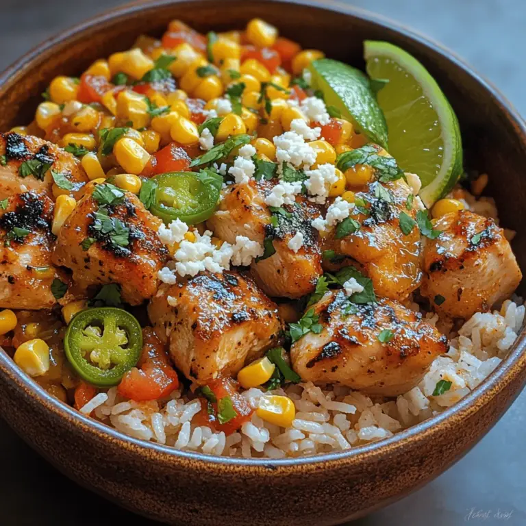 Are you ready to embark on a culinary journey that brings together the vibrant flavors of street food and the comforting essence of a home-cooked meal? The Flavor-Packed Street Corn Chicken Rice Bowl is the perfect dish to satisfy your cravings for something both hearty and refreshing. This unique recipe artfully combines juicy, marinated chicken thighs with a medley of colorful vegetables, all layered over a bed of fragrant jasmine rice. Topped with a creamy, zesty sauce, this dish is not only a feast for the taste buds but also a visual delight.