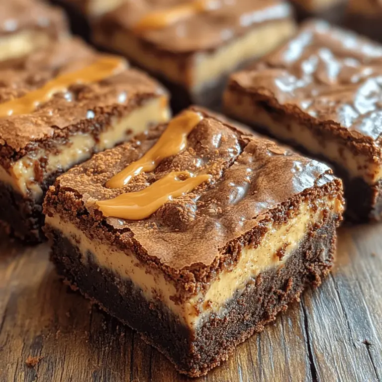 The combination of chocolate and peanut butter has long been a favorite among dessert lovers. This recipe takes that beloved pairing and transforms it into a rich, fudgy brownie that is perfectly complemented by a smooth and creamy peanut butter cheesecake layer. The result is a dessert that not only satisfies your sweet tooth but also provides a delightful contrast in textures — the dense brownie base meets the light, airy cheesecake swirl in a dance of flavors that is both comforting and indulgent.
