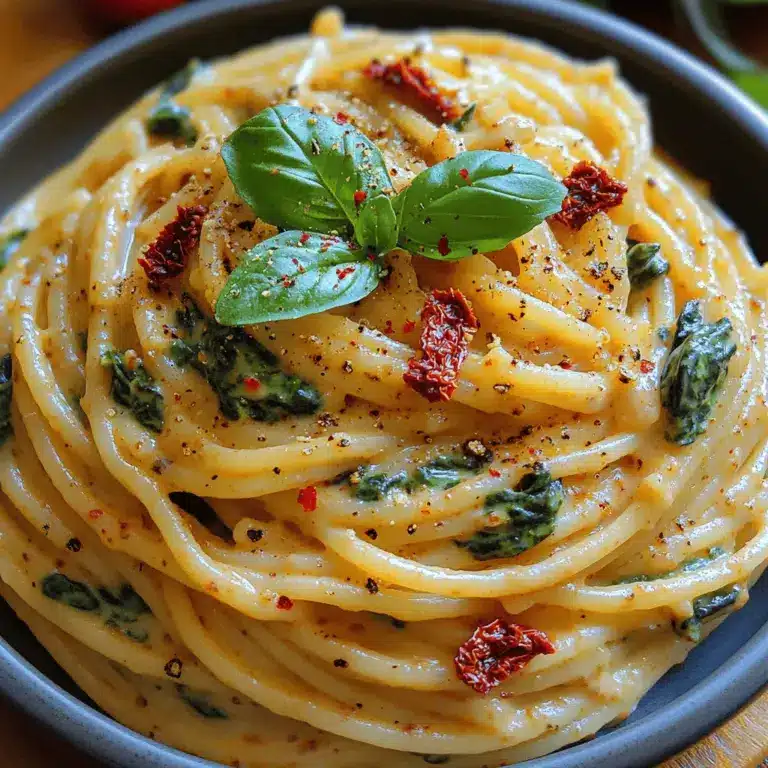 Pasta dishes hold a special place in culinary traditions across the globe, celebrated for their versatility, comfort, and the ability to adapt to a myriad of flavors and ingredients. From the rustic charm of Italian cuisine to the inventive approaches seen in modern kitchens, pasta is a beloved staple that can transform any meal into a delightful experience. Among the countless pasta variations, Creamy Spinach & Sun-Dried Tomato Spaghetti stands out as a vivid representation of flavor, texture, and nourishment. This dish combines the earthy taste of fresh spinach with the rich, tangy notes of sun-dried tomatoes, all enveloped in a creamy sauce that clings beautifully to each strand of spaghetti.