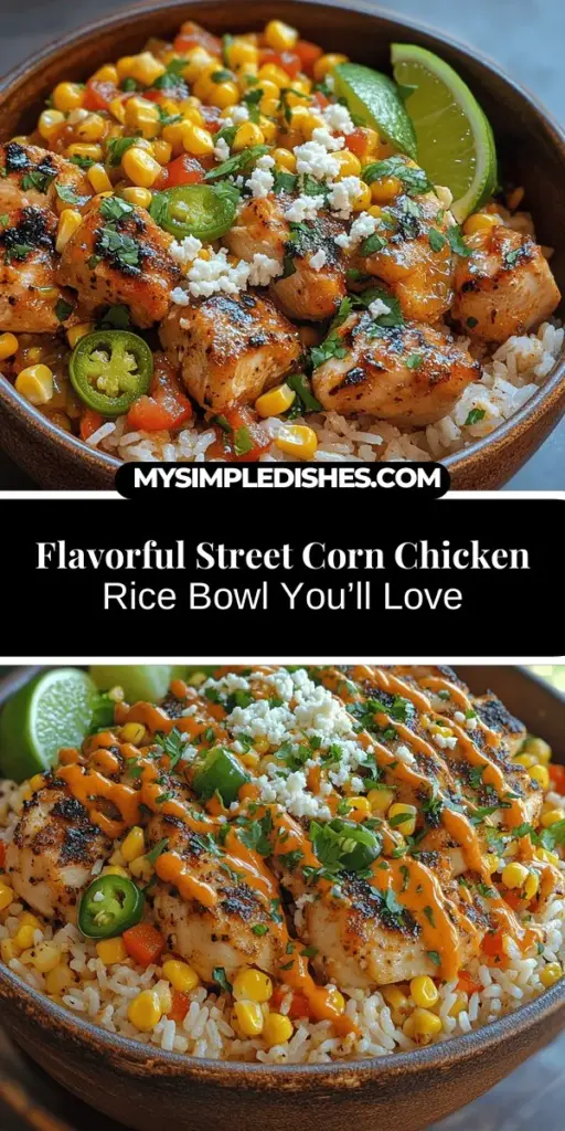 Discover the irresistible Flavor-Packed Street Corn Chicken Rice Bowl, where vibrant street food meets the comfort of home cooking. This dish features juicy marinated chicken thighs, colorful vegetables, and fragrant jasmine rice, all drizzled with a creamy, zesty sauce. Perfect for any occasion, whether it's a quick weeknight dinner or impressing guests at a gathering. Experience a satisfying explosion of flavors and textures that will leave your taste buds singing!