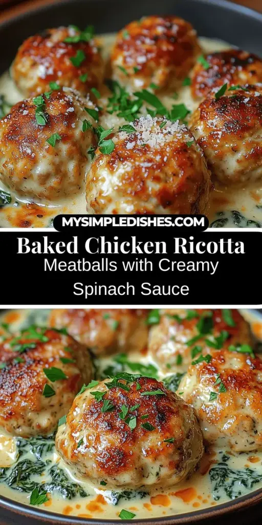 Indulge in a delightful culinary experience with Savory Baked Chicken Ricotta Meatballs featuring a creamy Spinach Alfredo Sauce. This wholesome dish combines tender ground chicken and rich ricotta, creating meatballs that are not only flavorful but also nutritious. Paired with a silky spinach sauce, it's a comforting yet elegant meal perfect for any occasion. Learn the art of crafting juicy meatballs and a luscious sauce that brings family together for a delicious dinner.